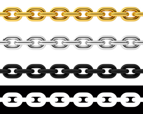 Three dimensional model of chains set with alpha channel. Isolated on white.