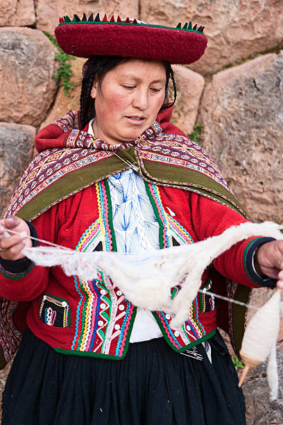 istock Peruvian woman spinning wool, The Sacred Valley, Chinchero 182868129