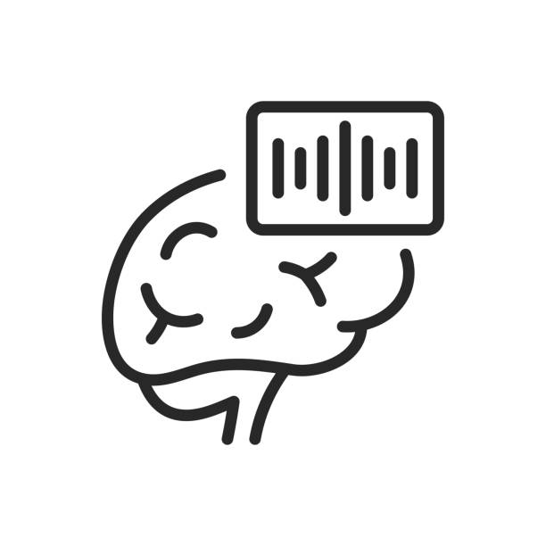 ilustrações, clipart, desenhos animados e ícones de ícone de ondas cerebrais. sinal linear fino de medição da atividade cerebral e análise da função neurológicasinal vetorial de contorno isolado. - célula alfa