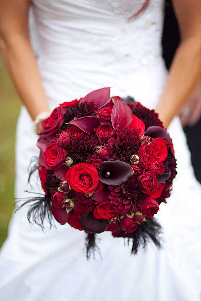 Red wedding bouquet stock photo