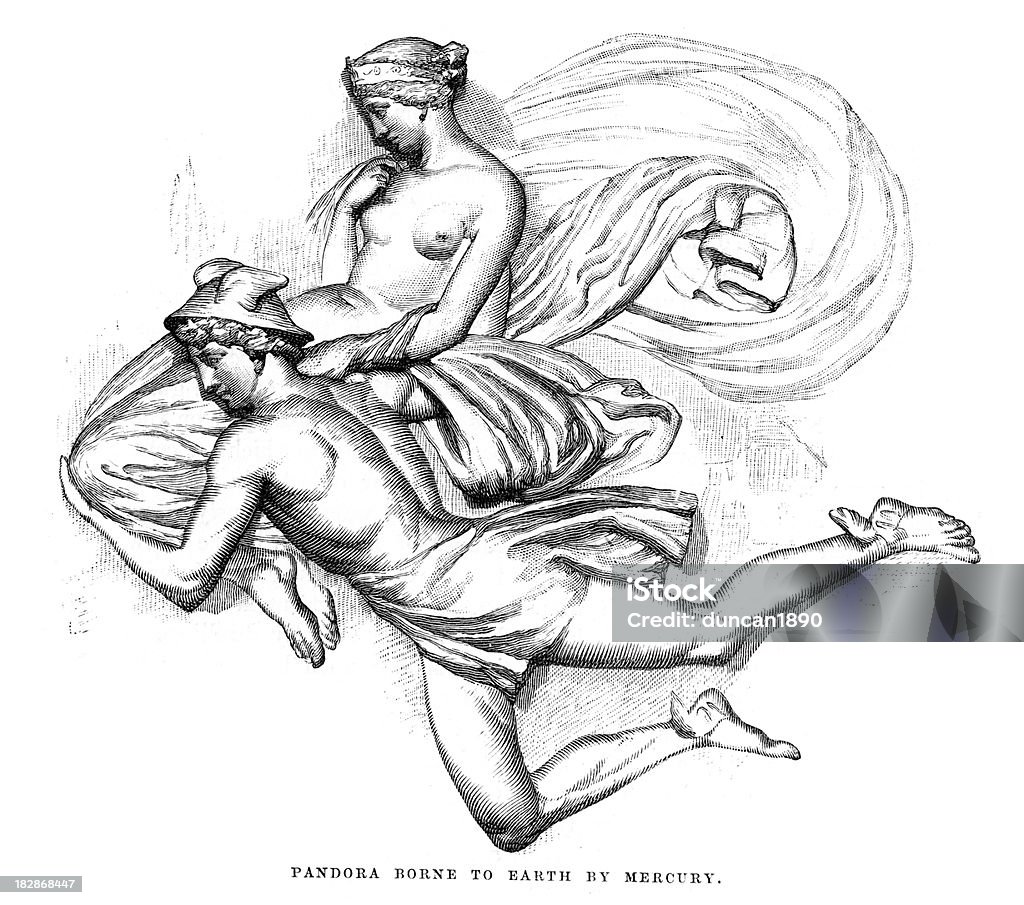 Pandora 像をアースに水銀 - ギリシャの神のロイヤリティフリーストックイラストレーション