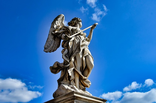 statue of an angel, photo as a background, digital image