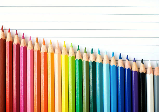 istock Downward Bar Graph Colored Pencils Spectrum on Lined Paper 182868988