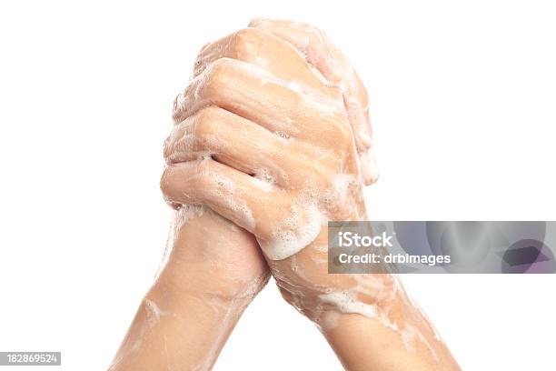 Photo libre de droit de Bain Des Mains Jointes Ensemble banque d'images et plus d'images libres de droit de Se laver les mains - Se laver les mains, Fond blanc, Mousse de savon