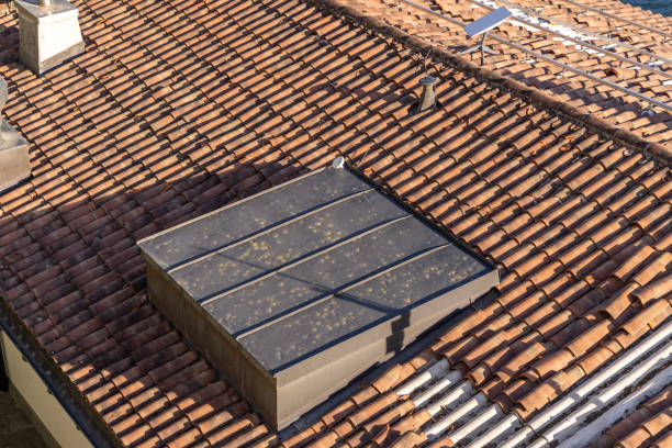 Solar panels off the roof, broken tiles