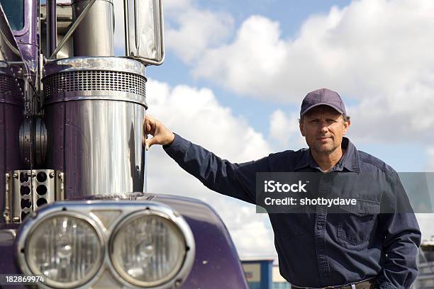 Trucker And Chrome Stock Photo - Download Image Now - Truck Driver, Leaning, Adult