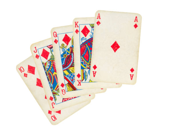 istock Royal flush of diamonds isolated on white 182870273