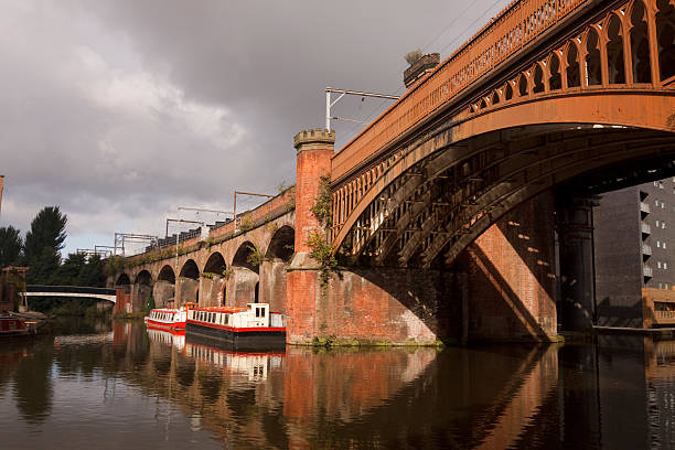 istock Canal and railway bridge in Manchester, England 182870297