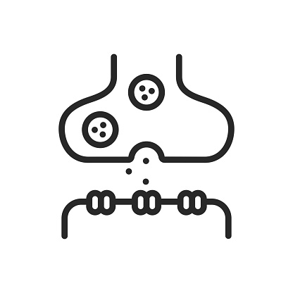 Synapse Icon. Thin Linear Illustration for Neurological Connections, Brain Function, and Neural Communication Education. Isolated Outline Vector Sign.