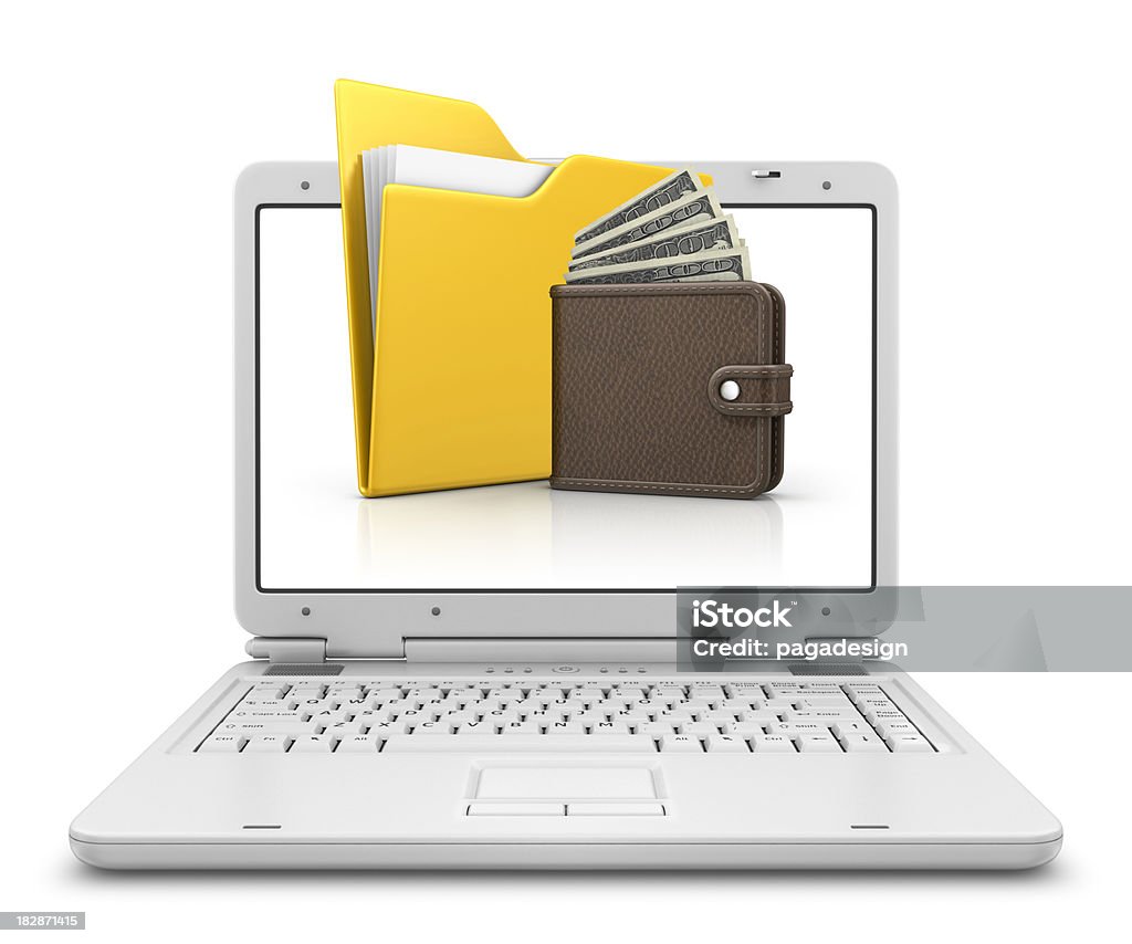 folder and wallet in laptop  American One Hundred Dollar Bill Stock Photo