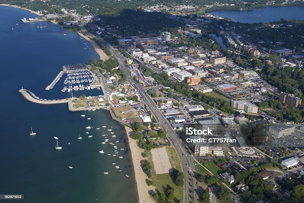 Traverse City, Michigan "Aerial view of a summer festival in Traverse City, Michigan." Traverse City Stock Photo