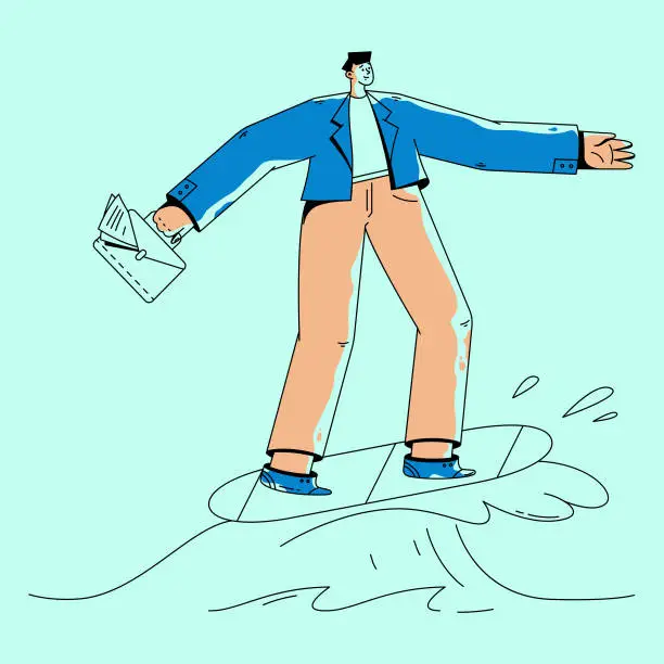 Vector illustration of man sails to work