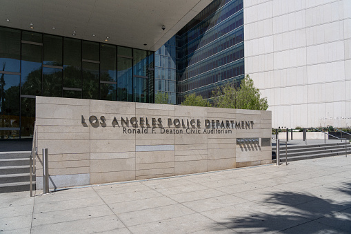 Los Angeles, CA, USA - July 11, 2022: Los Angeles Police Department (LAPD) Headquarters at Ronald F. Deaton Civic Auditorium in Los Angeles, CA, USA.