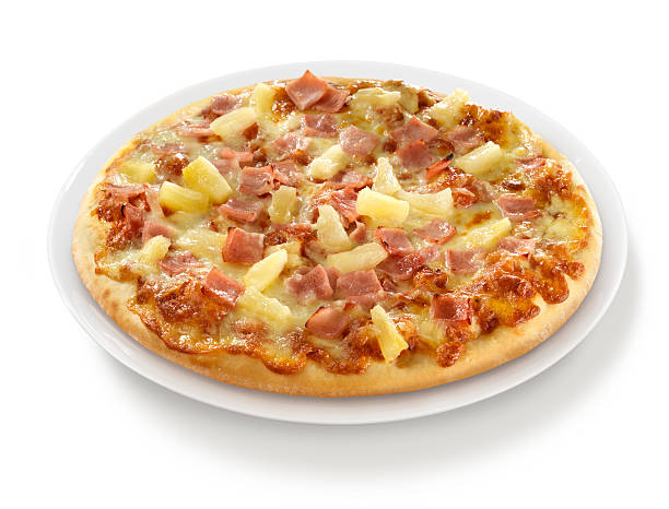 Pizza Ham Pineapple on Plate stock photo
