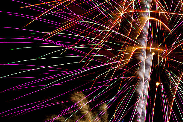 istock Pink Orange and White Fireworks on black sky 182874337