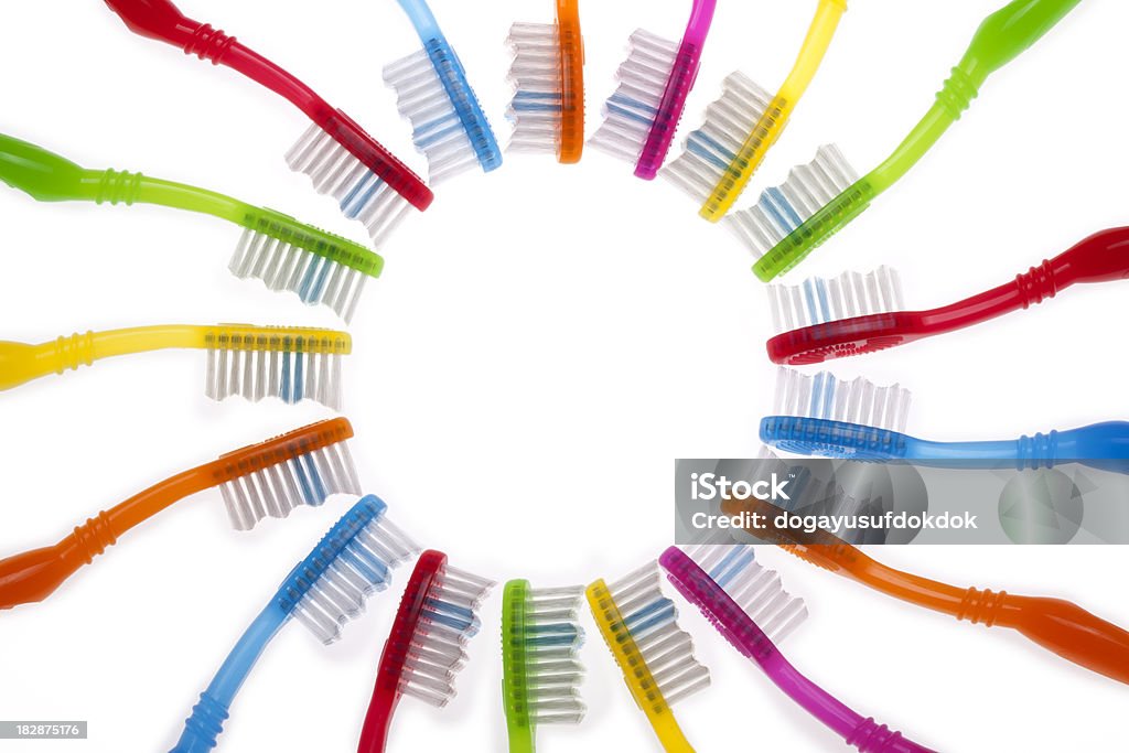 Toothbrushes Large group of toothbrushes. Dental equipment image... Toothbrush Stock Photo