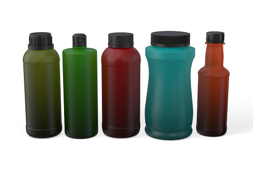 colorful fruit juices in plastic bottles