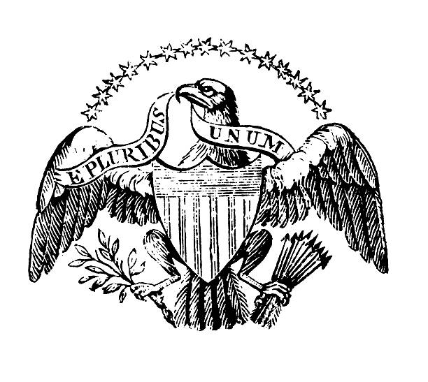 american eagle/przedwczesne woodblock ilustracje - old american flag patriotism obsolete stock illustrations
