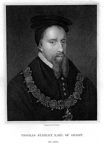 thomas 스탠리, 1st earl of derby - tudor style king engraved image portrait stock illustrations