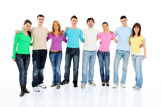 istock Group of young happy people with open hands. 182877402