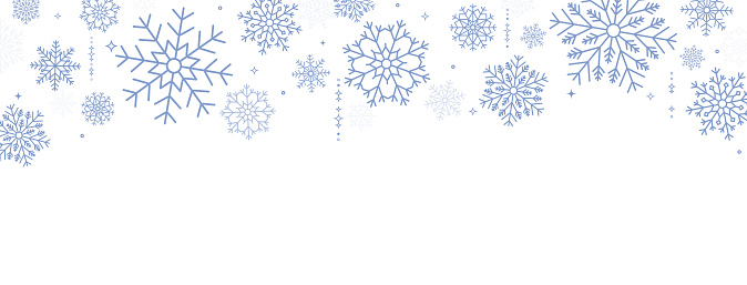 Banner with blue snowflakes. Christmas and New Year winter background with snow.