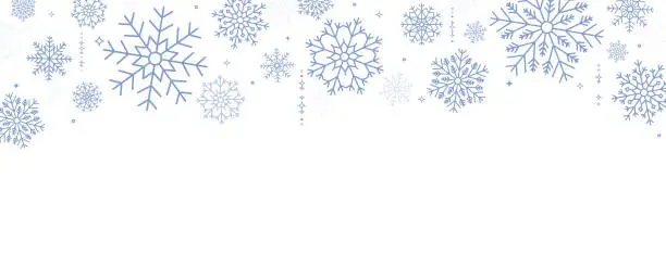 Vector illustration of Banner with blue snowflakes. Christmas and New Year winter background with snow.