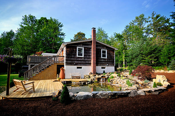 istock House with Garden Pond Aquascape 182878351