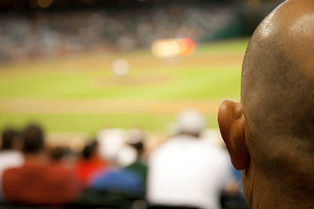 istock Baseball: Back of bald head and crowd at ballgame. 182879278