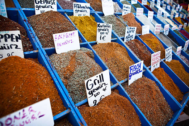 Assorted spices for sale at turkish farmers market