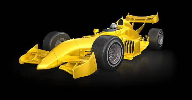 Yellow race car of my own design isolated on a black background.Could be useful in a racing or speed composition.This is a detailed 3d rendering.