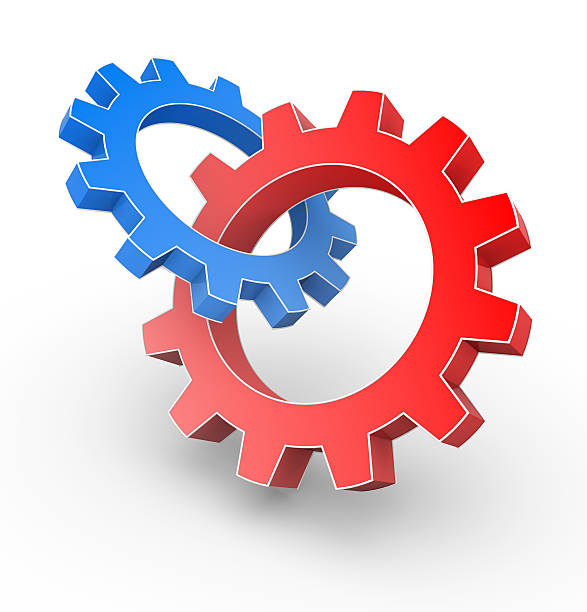 Two gears of different colors connected