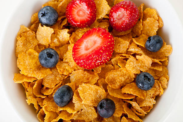 istock Breakfast Cereal Fruit Strawberry Blueberry Top View 182879959