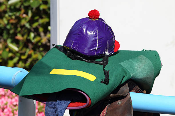 Jockey Equipment Jockey's Helmet and Saddle. kentucky derby stock pictures, royalty-free photos & images