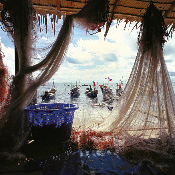 Fishing nets in a fisherman's hut. Koh Samui, Thailand.