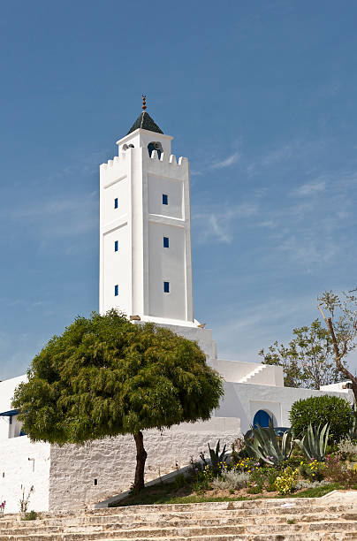 istock Tunisia: White Square Modern Minaret at Sidi Bou Said 182880440