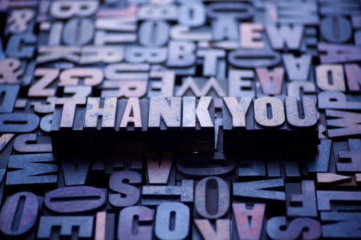 The word 'thank you' spelled out in old letterpress printing blocks...To find more words please click on the banner below...