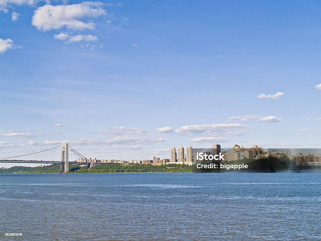 Blue Skies over George Washington Bridge and Manhattan Apartment Stock Photo