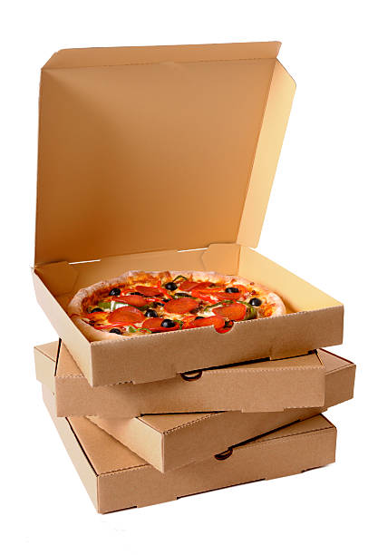 istock Freshly baked Pizza with stack of delivery boxes 182881063