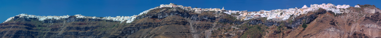 Stitched panorama of Fira in Santorini.
