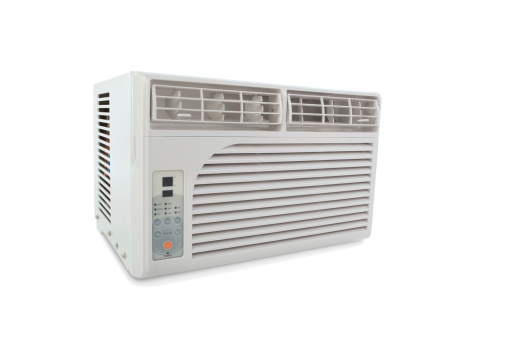 Window unit air conditioner with clipping path. Isolated on white.