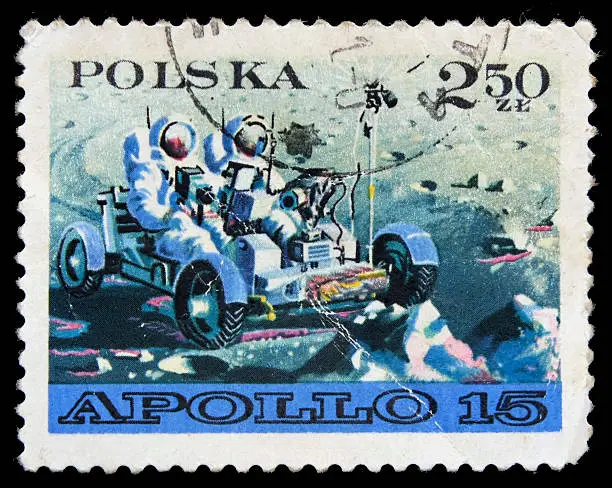 Postage stamp with the astronauts on the moon