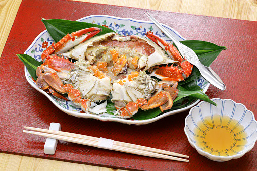 steamed Japanese blue crab (watarigani), Japanese cuisine