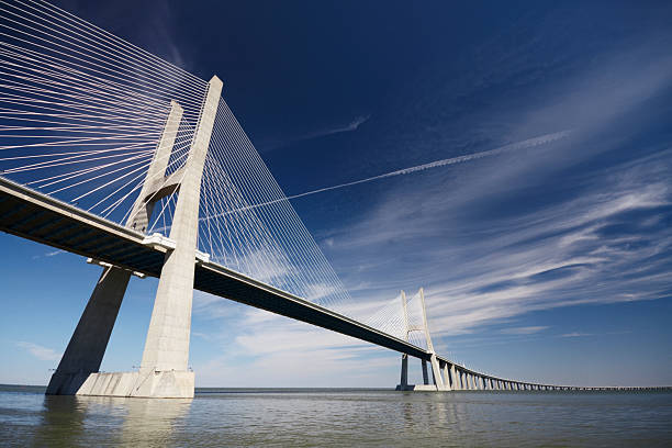 Vasco da Gama Bridge in Lisbon stock photo