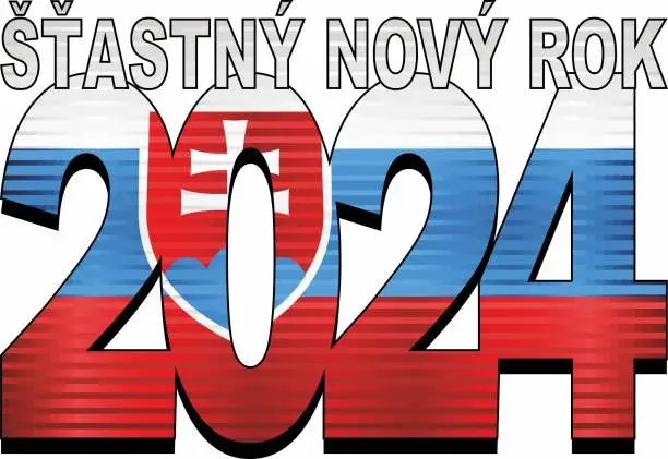 Vector illustration of Happy New Year 2024 with Flag of the Slovakia inside