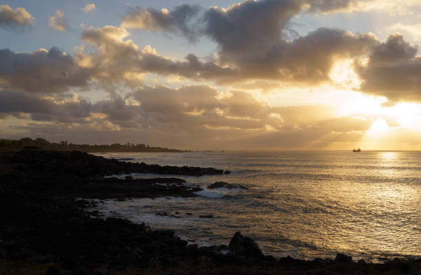 Sunset on the coastline of Easter Island, Chile