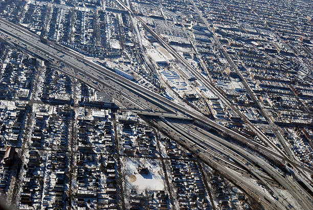 istock Aerial Highway Interchange in Industrial Section Downtown Chicago 182884521