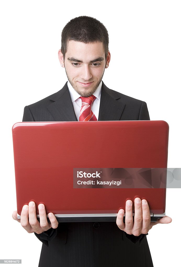 young businessman holding a notebook "young businessman holding a red notebook, standing up" 20-29 Years Stock Photo