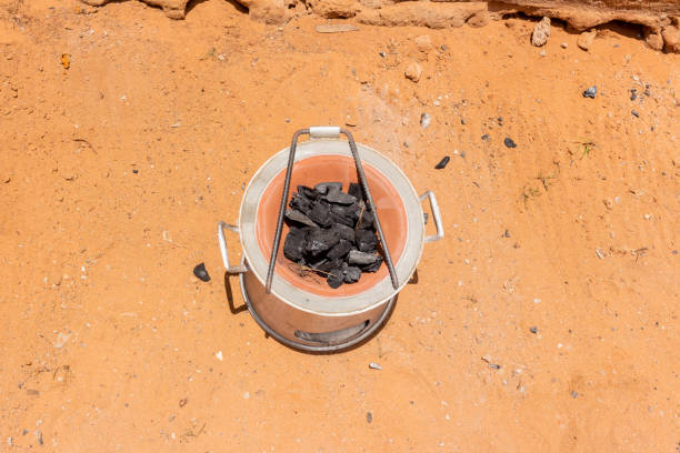 Fuel efficient clay charcoal stove, enclosed in aluminum for durability