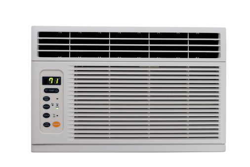 Horizontal photo of a room air conditioner on a white background