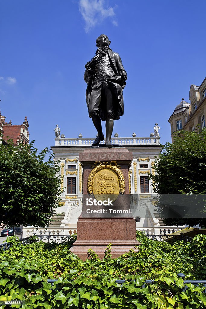 Leipzig, Goethe Monument Monument of Johann Wolfgang Goethe in Leipzig (Saxony) in Germany. It's made in 1902 from C. L. Seffner (1861-1932) and stands in front of the old stock exchange. On the left side the old townhall from Leipzig. Johann Wolfgang von Goethe Stock Photo